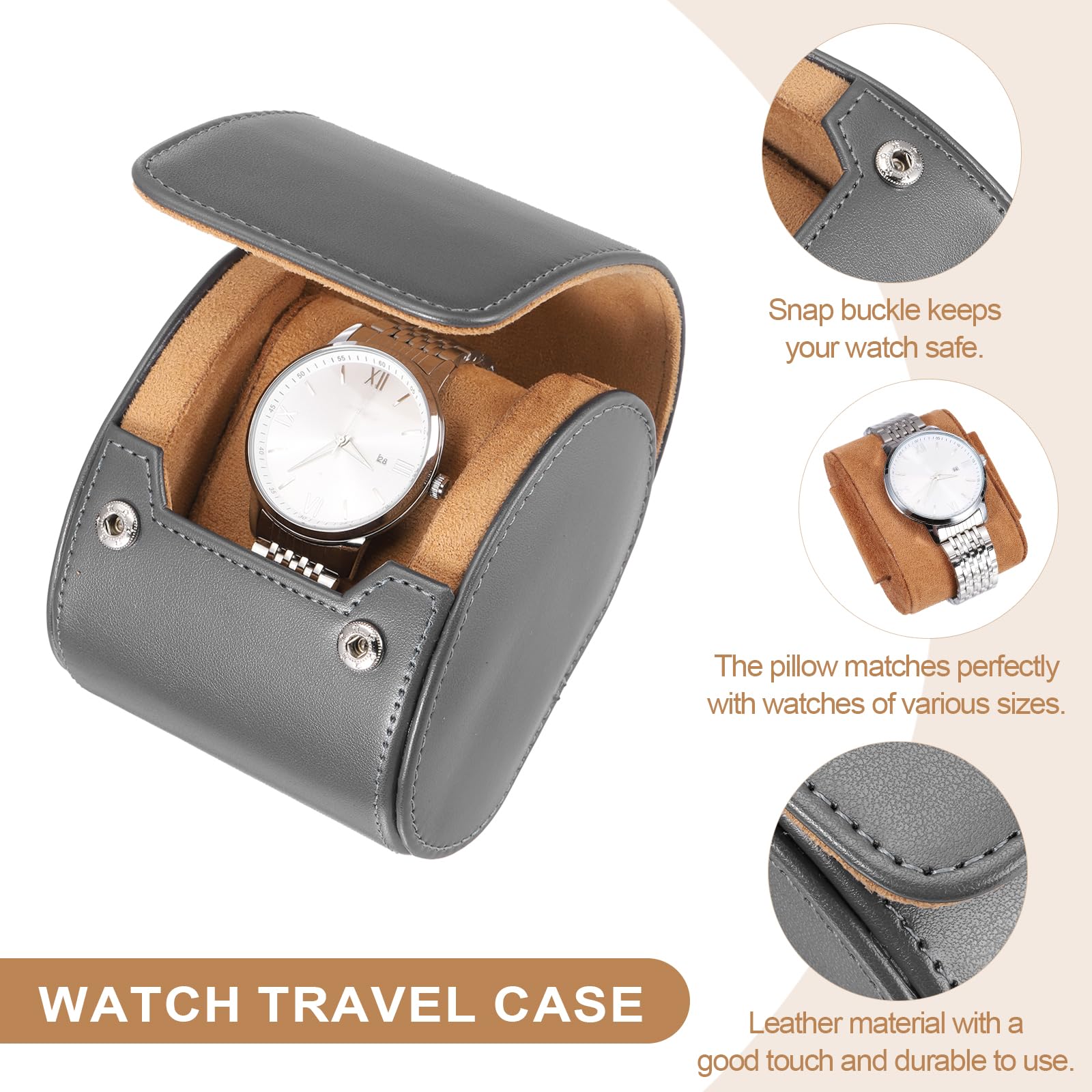 Custodia da viaggio per orologio da uomo in pelle, astuccio arrotolabile per orologio, scatola portaoggetti portatile per orologio, ideale per Natale, compleanno e anniversario, 1 scomparto (grigio)