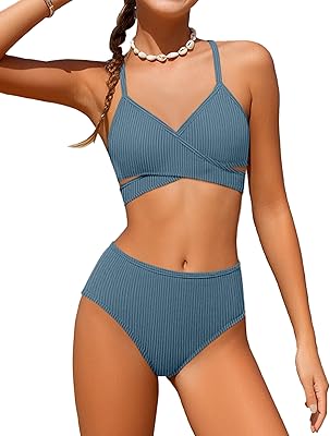 Girls Swimsuit Bikini Set,Criss Cross Bathing Suits for Girl Two Piece Solid Color Girls' Swimwear for 7-16 Years