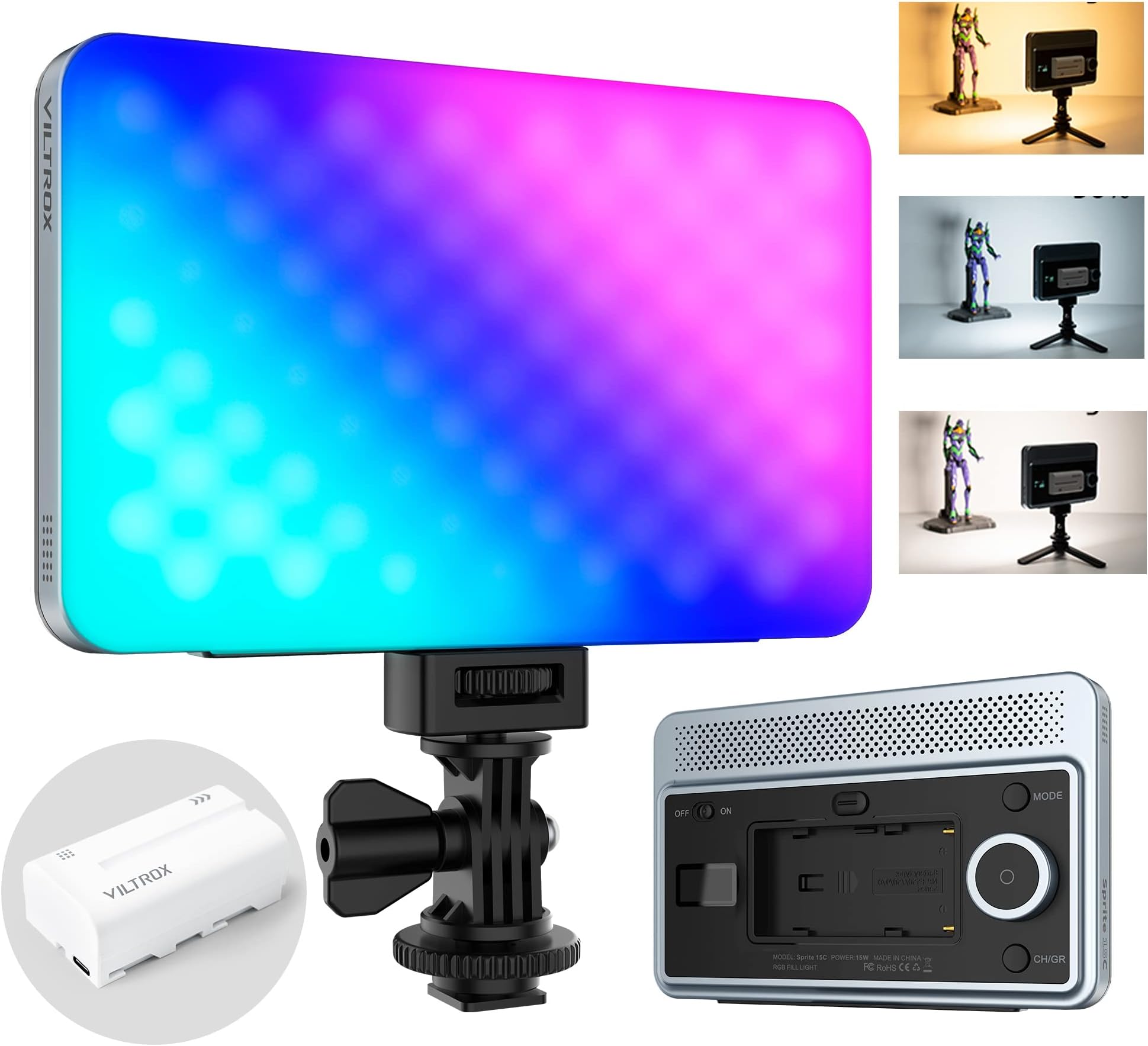 Luce LED VILTROX VL-162T Per Video - CRI 95+, Display LCD, Temperatura Colore 3300K-5600K Regolabile, Batteria Inclusa