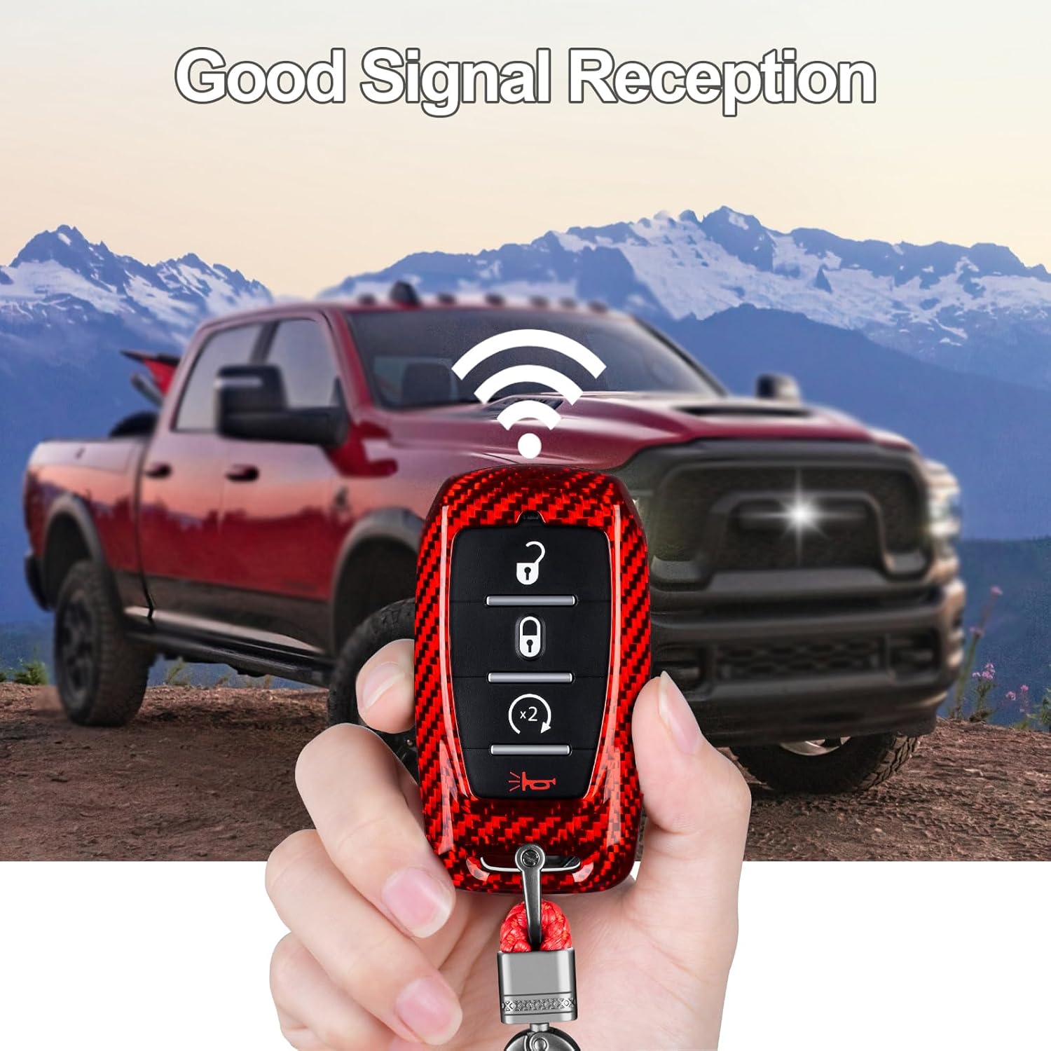 T-carbon Real Glass Fiber Key Fob Protector Compatible with Ram Key fob Cover fits for Ram1500 2500 3500 TRX Limited Rebel Bighorn Lonestar Laramie Key Fob Case,Red