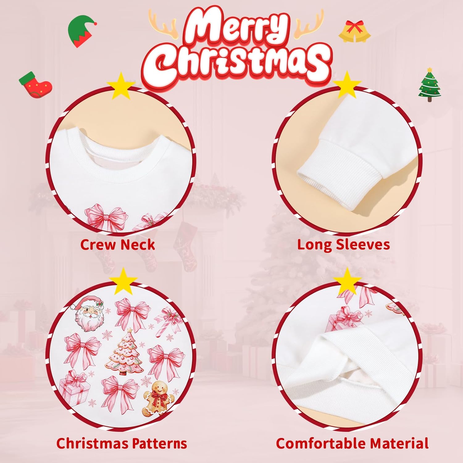 Toddler Infant Girl Christmas Outfit Baby Girls Santa Crewneck Sweatshirt Top Bell Bottoms Set Fall Winter Clothes - Image 5