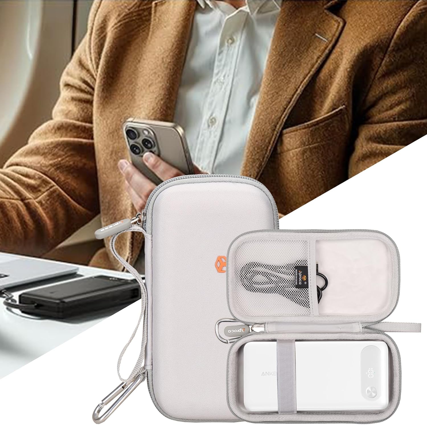 Aproca Case Compatible with Anker Power Bank 20,000mAh / Pxwaxpy 30,800mAh / RGVOTA 38800mAh / FOCHEW 30,800mAh Portable Charger, Storage Hard Bag for Accessories -Grey (Case Only)