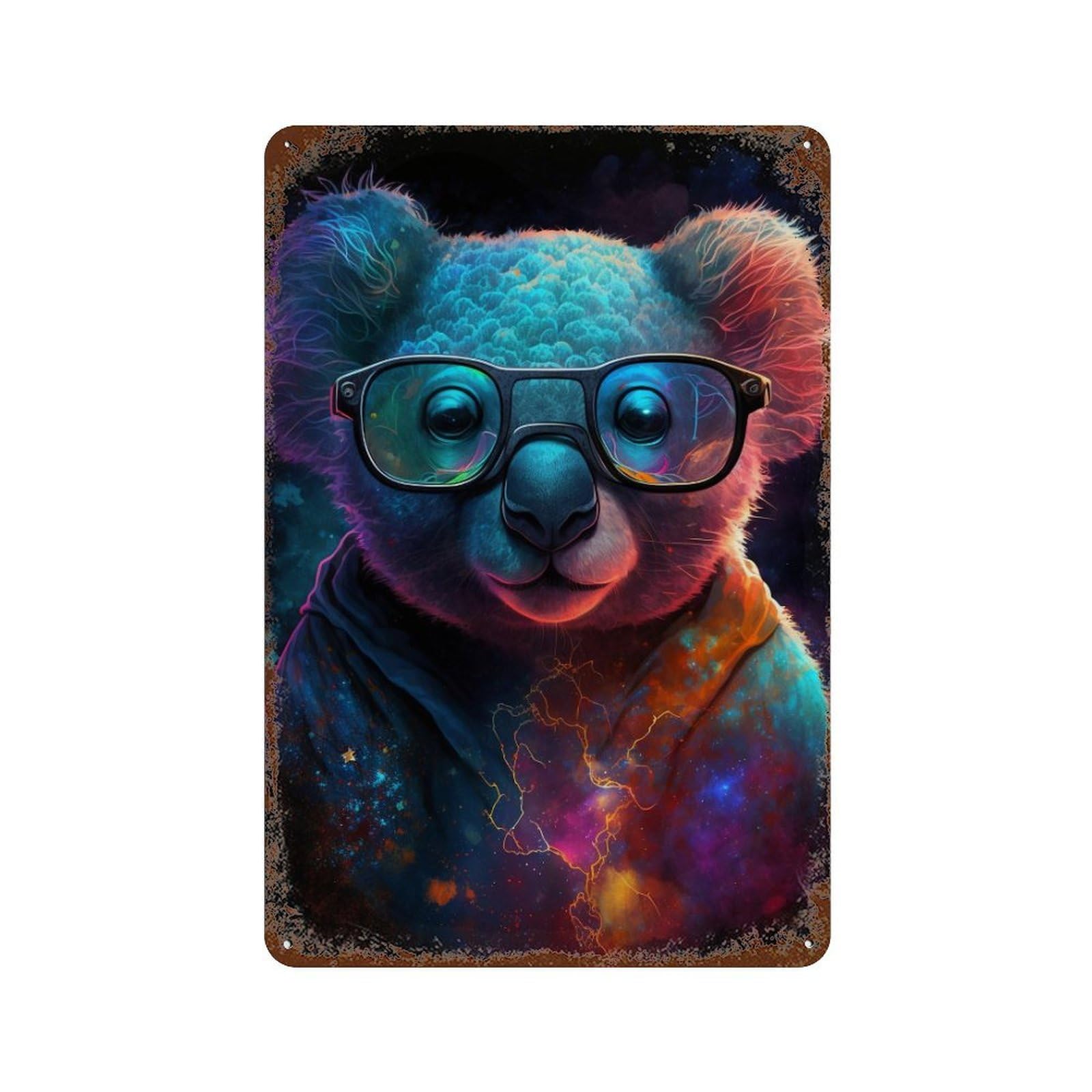 Cosmic Koala Glasses Vintage Rust Metal Sign 11.8"x7.9", Classic Wall Plaque for Garage, Pub Or Kitchen