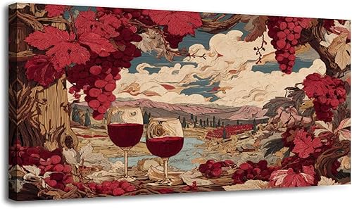 Miniatura 12 de 20"x 40" Canvas Wall Art Dreamy Vineyard Sunset Vintage Wine Glasses Rolling Hills Framed Pictures Painting Prints Large Wall Art for Living Room