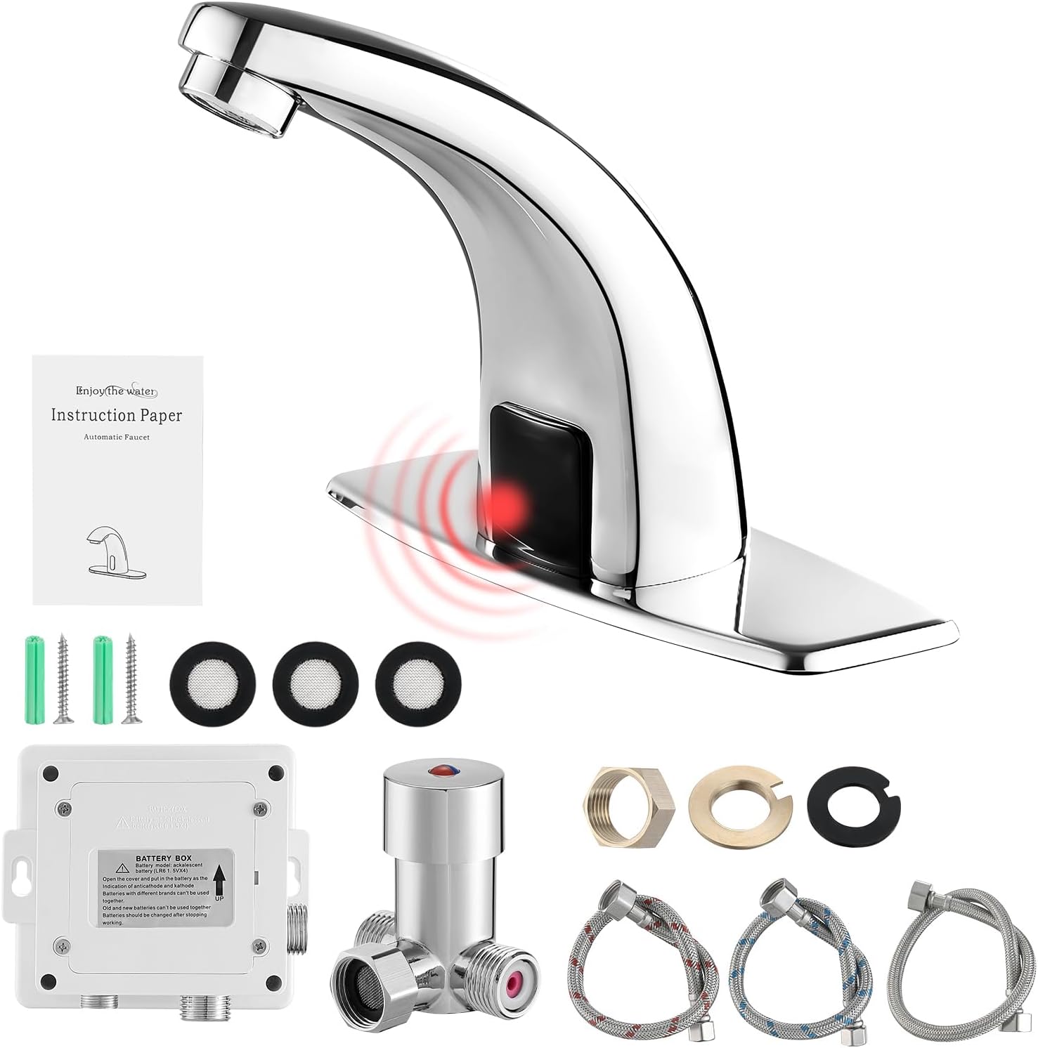 Touchless Bathroom Sink Faucet，Automatic Motion Sensor Faucets with 1 Hole Plate for Water Bath Commercial Lavatory Farmhouse, Chrome - Image 5