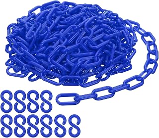 PATIKIL Plastic Chain Links, 30 Feet Safety Chains, Blue Plastic Chains for Barriers, Crowd Control, Queue Lines, Parking, Fences, Gate, Concerts, and Decoration