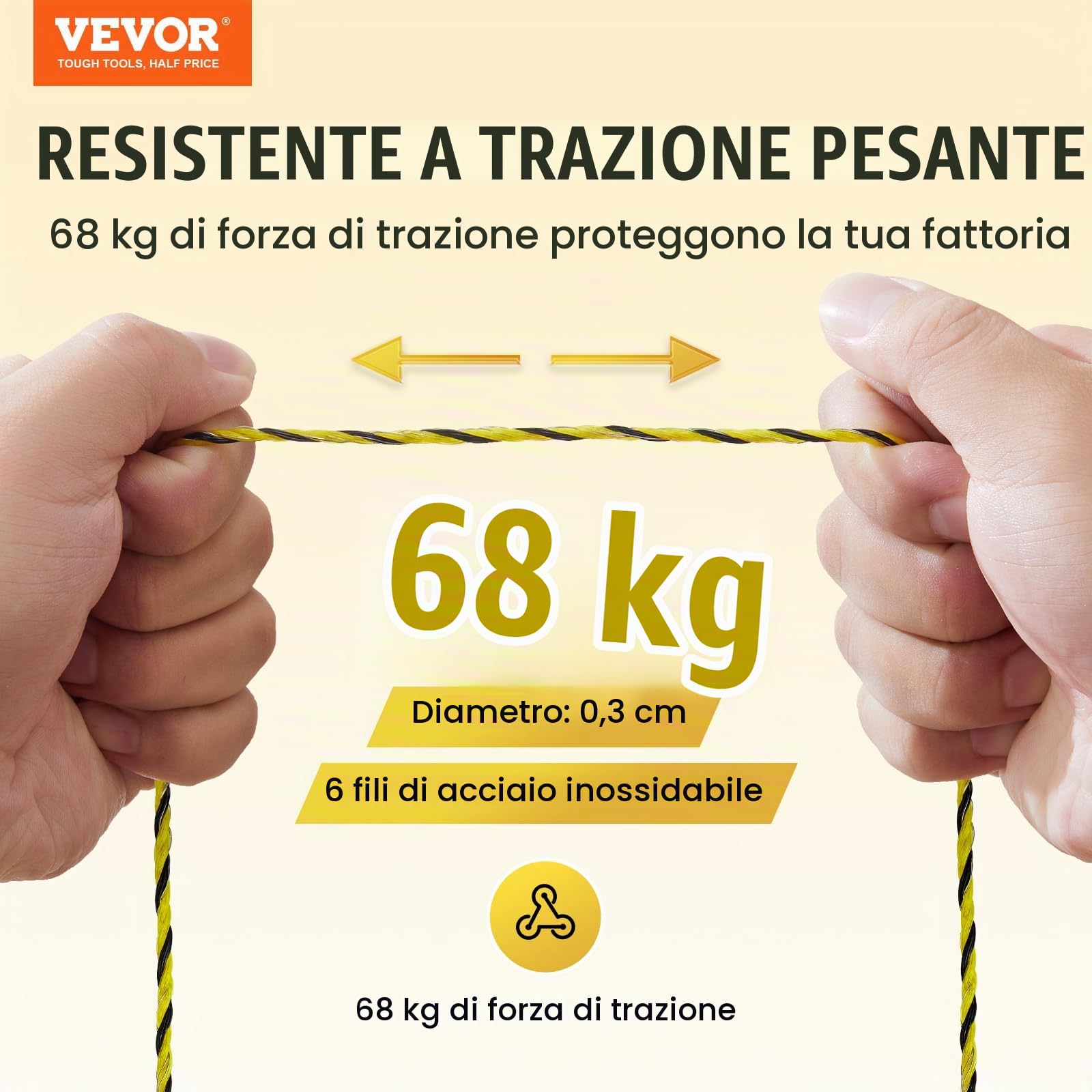 VEVOR Filo per Recinzione Elettrica, Filo Polietilene Portabile 1026 m, Lega Alluminio Diametro 3,17 mm 6 Fili in Acciaio Inox per Maggiore Conduttività e Resistenza Ruggine, per Cavalli, Bestiame