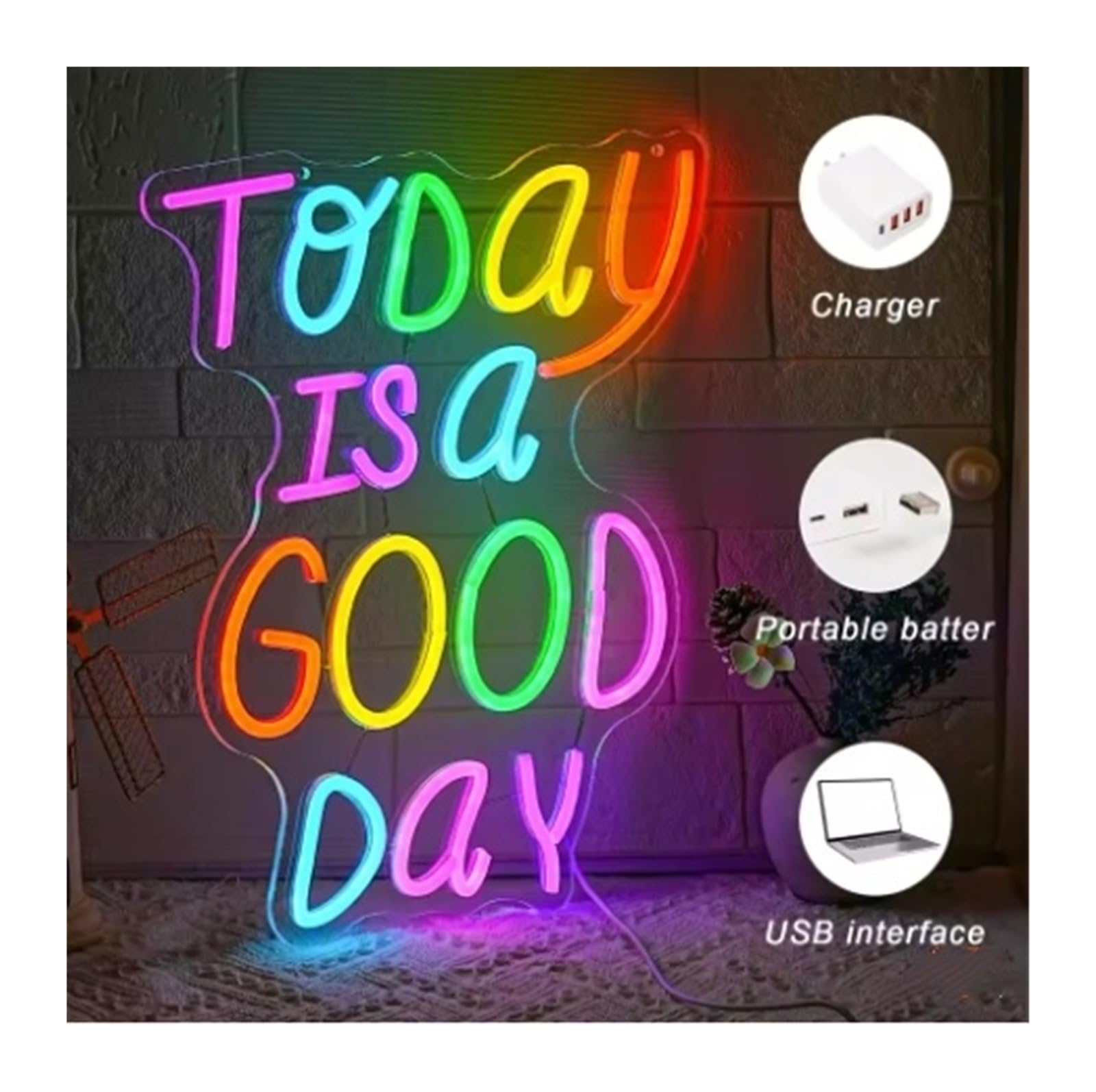 XENITE Luces Art Decoration Christmas Letrero De Neón Con Alimentación Por USB Today Is A Good DayPara Decoración De Pared De Sala De Estar, Fiesta, Cafetería, Oficina, Bar,40cmх33cm