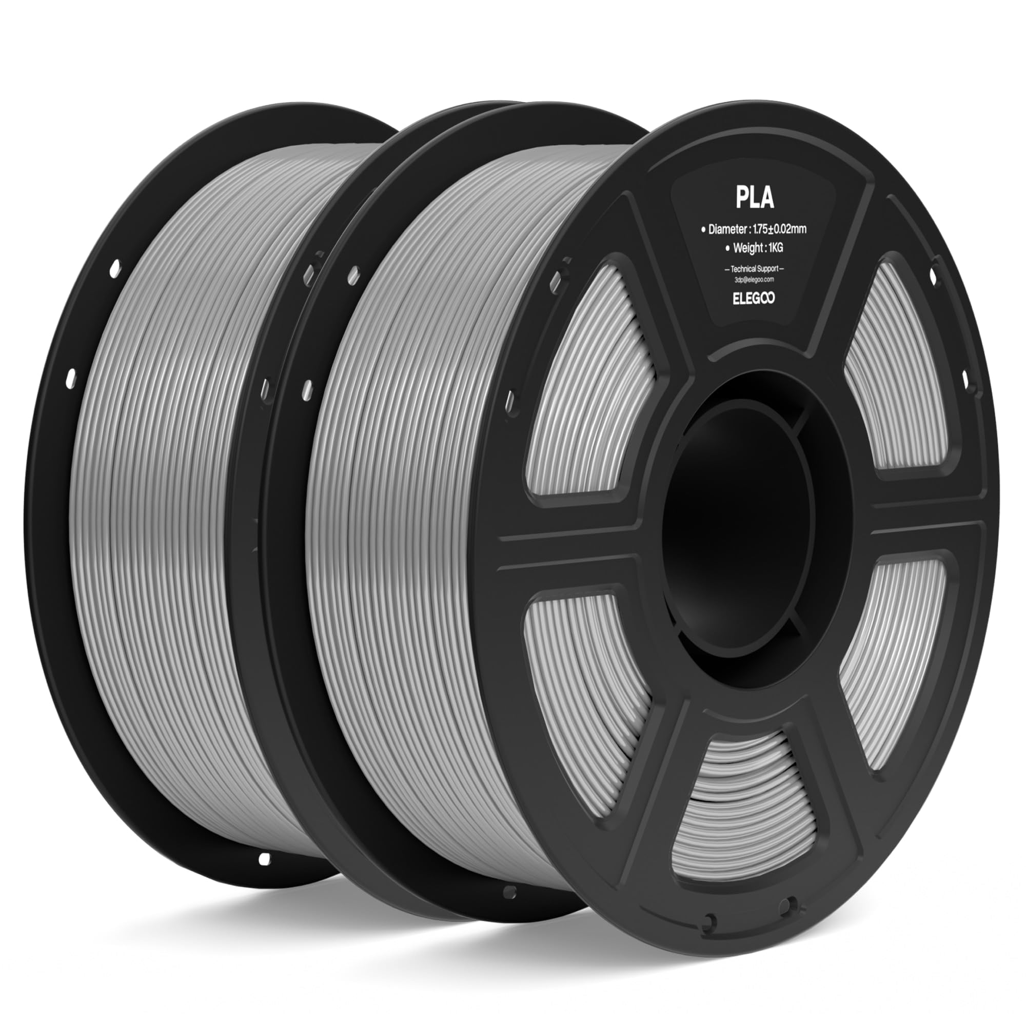 ELEGOO Filamento PLA 1,75mm Grigio 2KG, Filamento per Stampante 3D, Precisione Dimensionale ±0,02mm, Bobina da 1kg (2,2lbs), Compatibile con la Maggior Parte delle Stampanti 3D