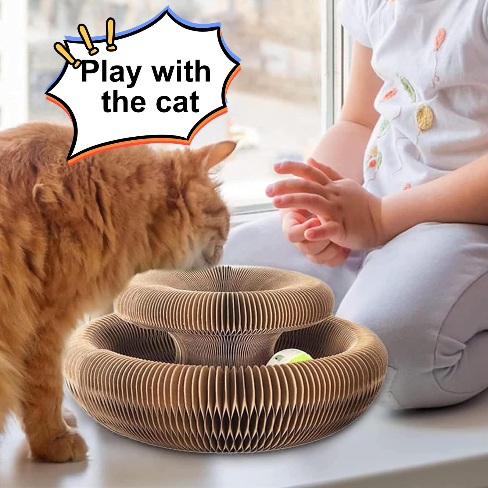 Kitty Curls Cat Toy,Magic Organ Cat Toy,Cat Scratcher for Grinding Claw Cardboard Cat Toys,Interactive Scratch Pad with Toy Ball-1pc — view 8
