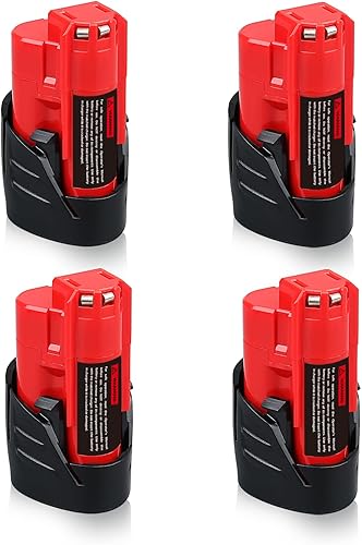 VANON Paquete de 4 baterías de repuesto de iones de litio de 3.5 Ah 12 V para Milwaukee M-12 XC M12B 48-11-2401 48-11-2402 48-59-1812 48-11-2411