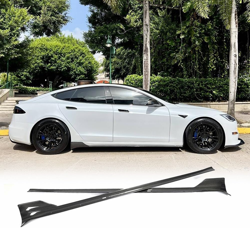 Model S Real Carbon Fiber Side Skirts for Tesla Model S Sedan 4 Door 2021 2022 2023 Car Side Skirt Extension Rocker Panel Factory Outlet (B Style)