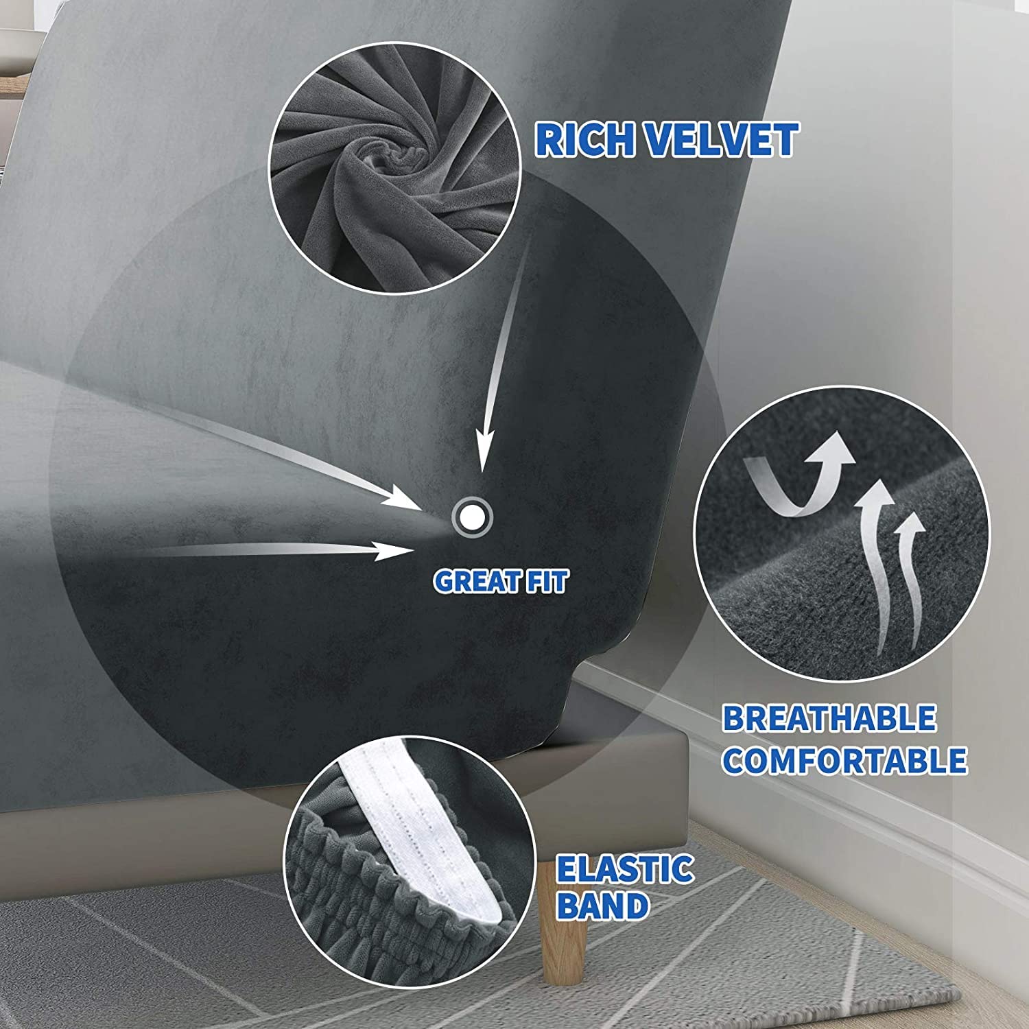 CHELZEN Velvet Futon Cover High Stretch Armless Couch Covers Spandex Fabric Sofa Bed Slipcover Anti Slip Furniture Protector (Futon - Image 3