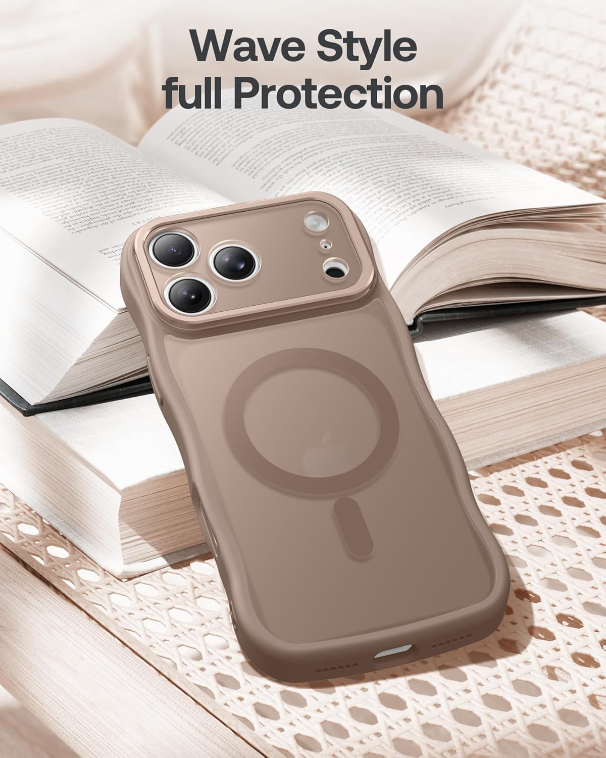GolbinBox for iPhone 17 Pro Max Case with Stash Stand, Compatible with MagSafe, [Full Camera Protection] [Military Drop Protection] Cute Wave Shockproof Translucent Matte Phone Cover, 6.9", Brown - Image 9
