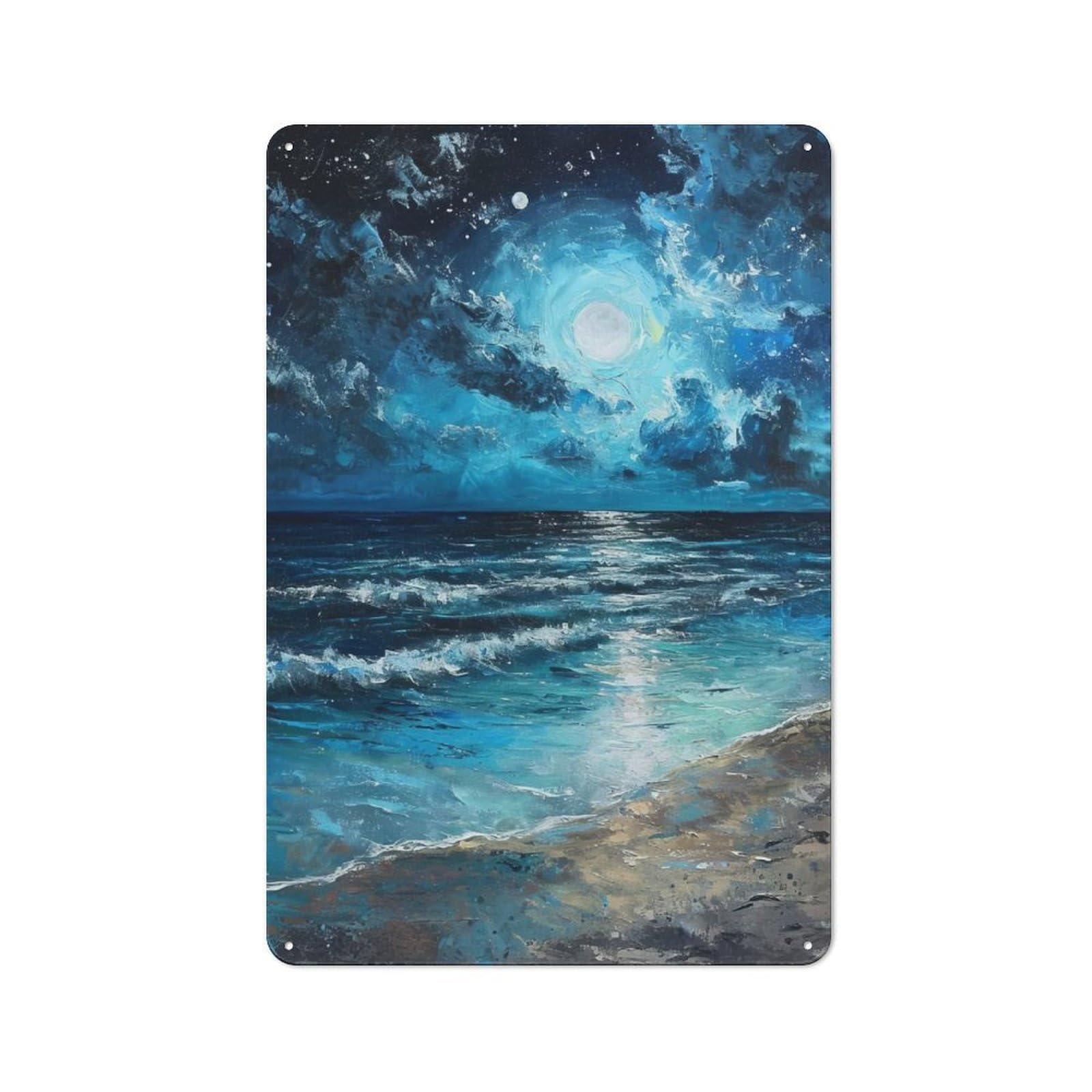 Junmoney Style-10 Tin Wall Plaque 30X20cm With Starry Seaside For Man Cave Or Games Room, A Christmas Gift For Leisure-Room Decor Enthusiasts