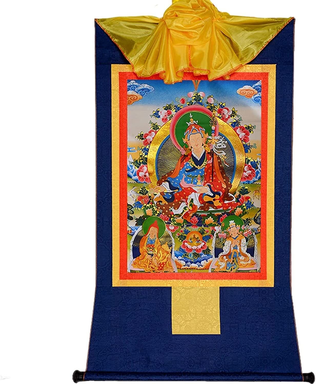 Silk Scroll Painting， Padmasambhava Tibetan Thangka Tapestry for Home Décor Meditation Handmade Buddhist Brocade(Blu,M)