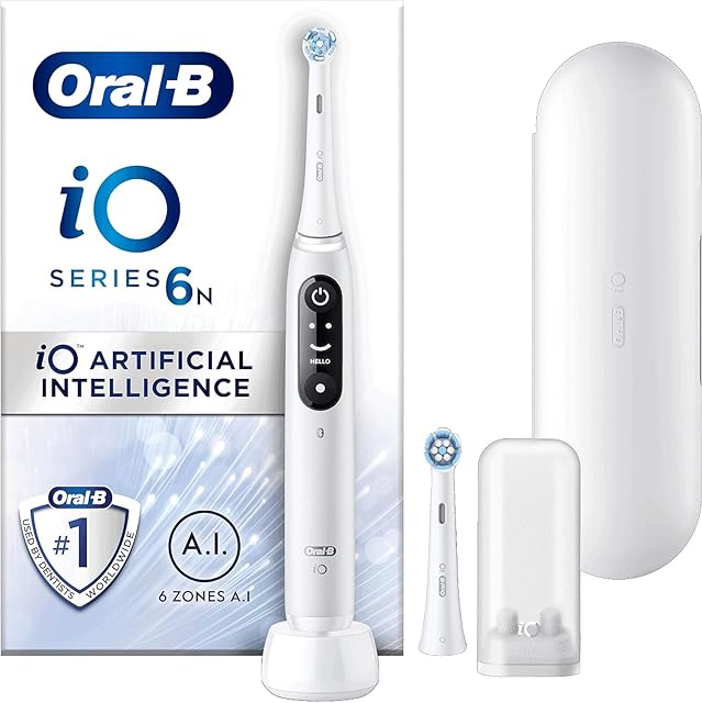 Oral-B iO Series 6 elektryczna szczoteczka do zębów, 2 nakładane szczoteczki, 5 trybów czyszczenia, technologia magnetyczna, wyświetlacz i etui podróżne, prezent dla mężczyzny i kobiety, szary opal