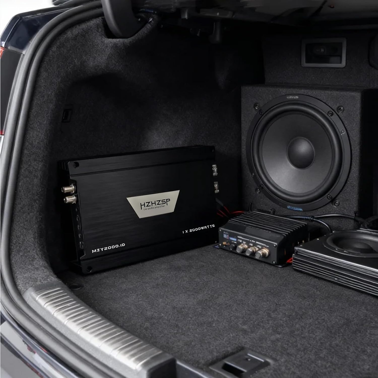 Class D Monoblock Amplifier, 1 Ohm 2000W RMS, Aluminum Housing,Black | High-Efficiency Heat Dissipation,MOSFET Power Supply, LPF, Bass Boost & Remote Bass Control,10HZ-250Hz Frequency Response