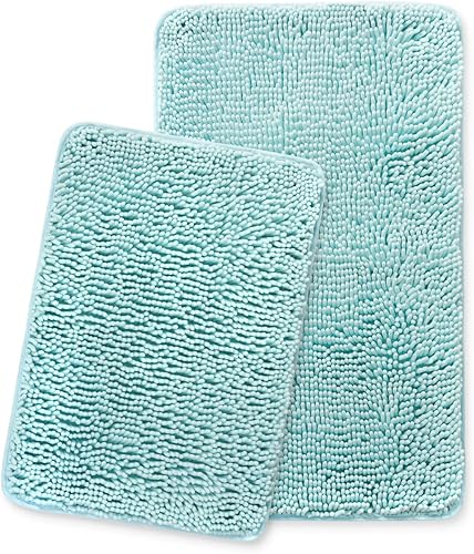 Yeaban 2 tapetes de baño, de felpilla gruesa, absorbentes y lavables, antideslizantes, afelpados y suaves para baño, ducha y fregadero, 17 x 24 + 20