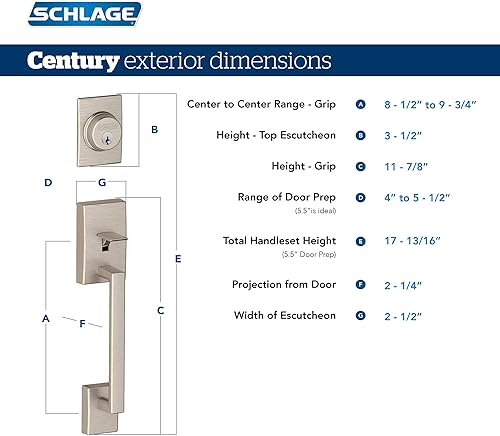 Miniatura 2 de Schlage Lock Company Century F60 CEN 622 LAT CEN Juego de manillar y palanca de un solo cilindro color negro mate