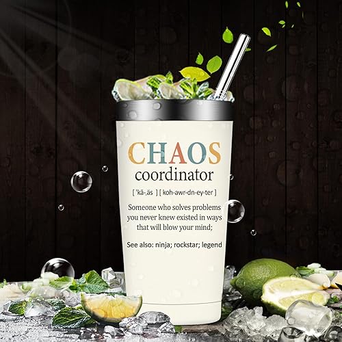Vista 6 de Fufandi Chaos Coordinator Tumbler - Thank You Gifts for Women - Employee Teacher Appreciation Gifts, Boss Day Gift, Coworker Gift for Women