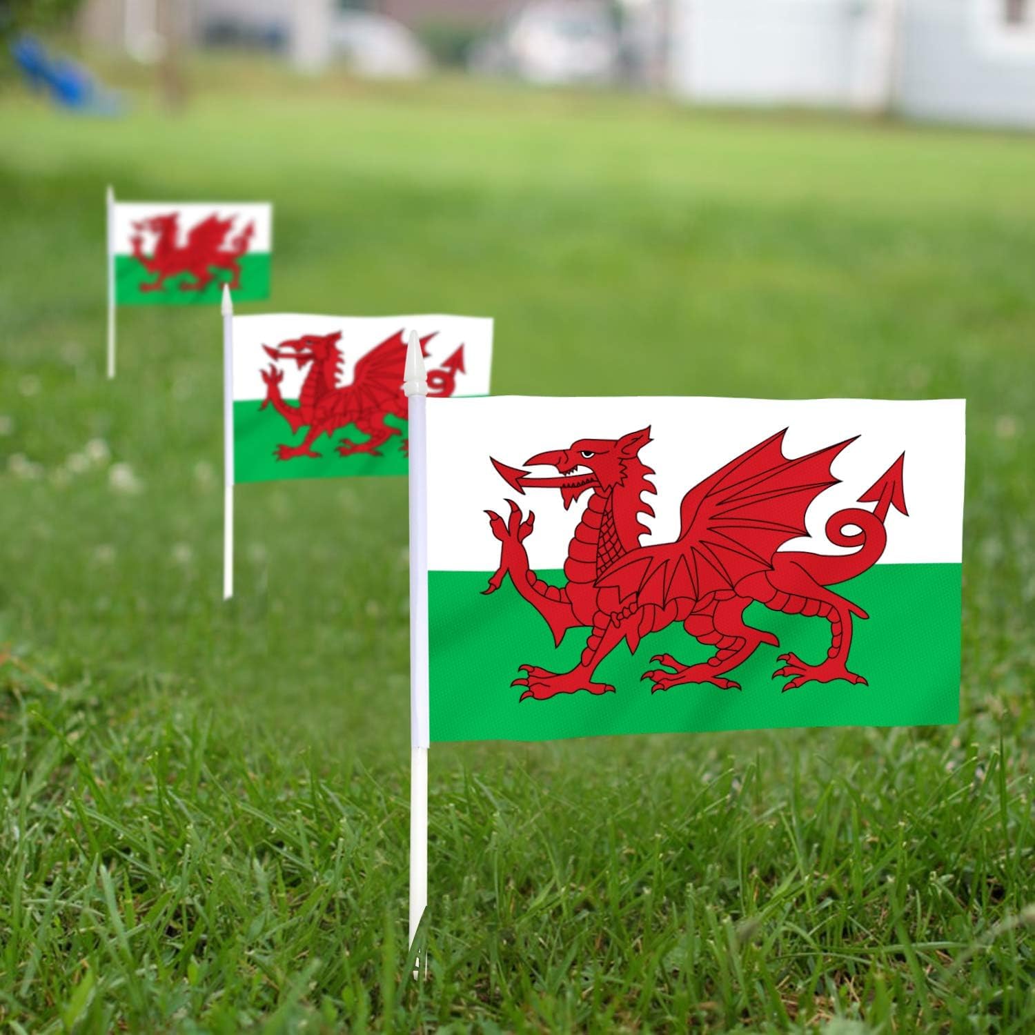 BPA® Mini Flag 12 Pack, Hand Held Small Miniature Welsh Flags on Stick, Fade Resistant & Vivid Colors - 5x8 Inch with Solid Pole & Spear Top