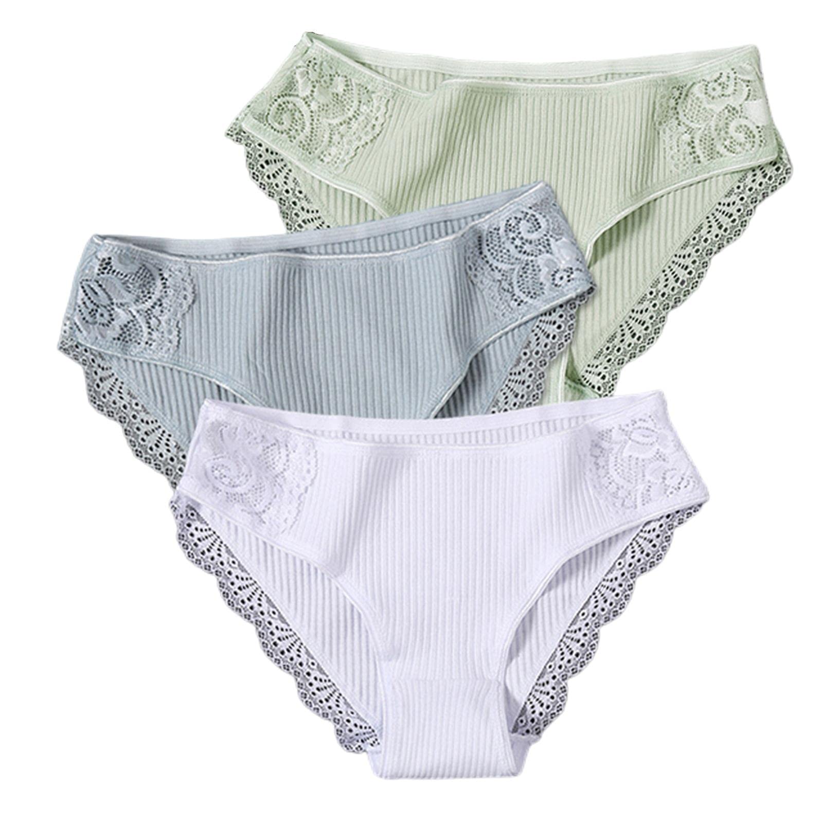Unterwäsche 3 Stück/Set Damen Baumwolle Höschen Niedrige Taille Unterwäsche Patchwork Slips Damen Weiche Unterhose Dessous Set 7, M, 3 Stück