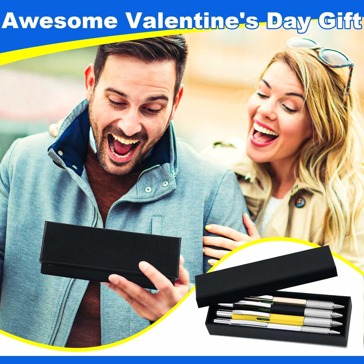 Zhanmai 300 Pcs Gift Multi-tool Pen Bulk 6 in 1 Multifunction Tactical Pen with Screwdriver Gadgets Ruler Level Gauge for Men, Unique Birthday Gifts for Men (Gold,Black,Silver,Yellow)