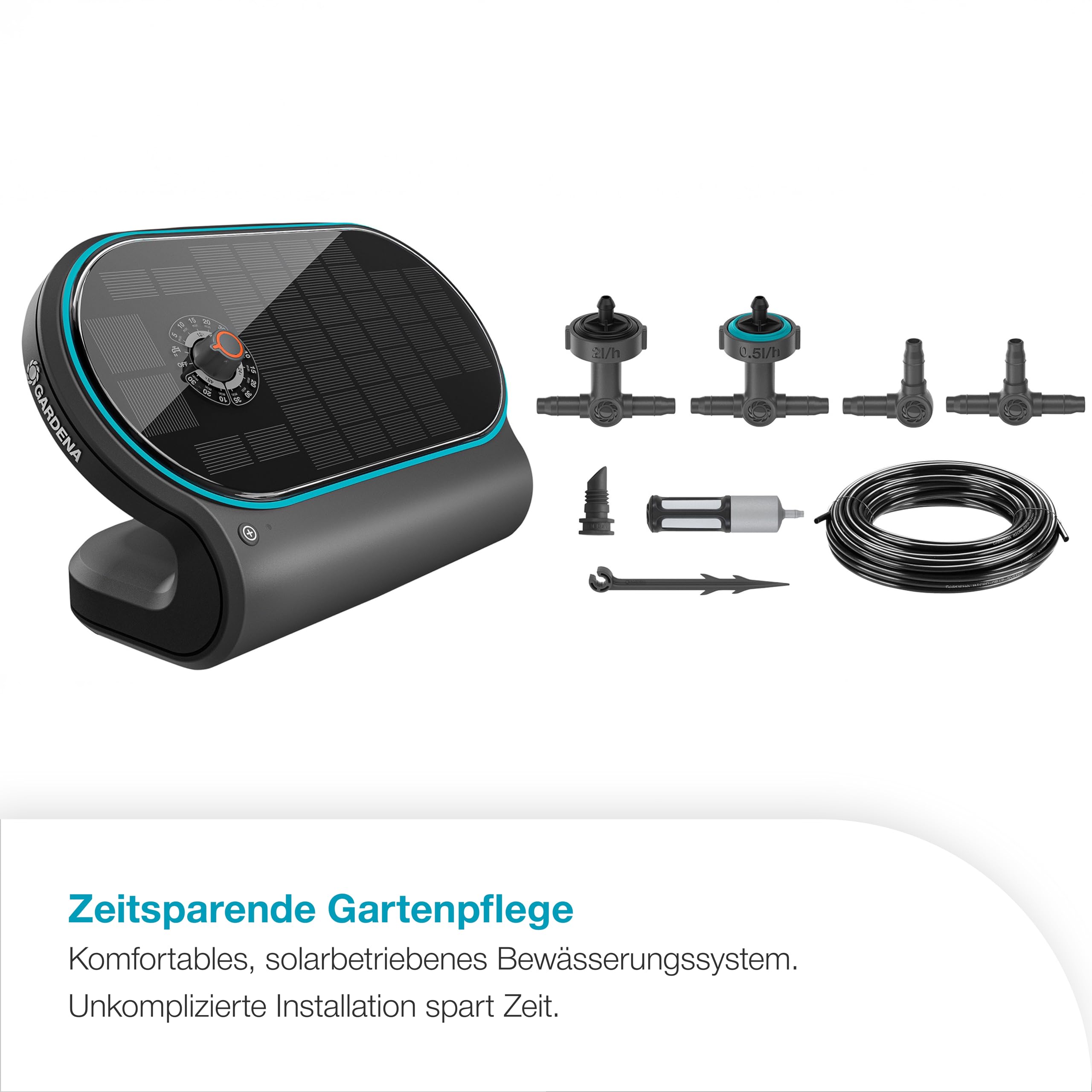 Gardena AquaBloom L Set, autarkes Bewässerungssystem für Balkon, Terrassen und Hochbeete, ohne Wasser- oder Stromanschluss, einfache Installation, versorgt bis zu 30 Pflanzen (13330-20)