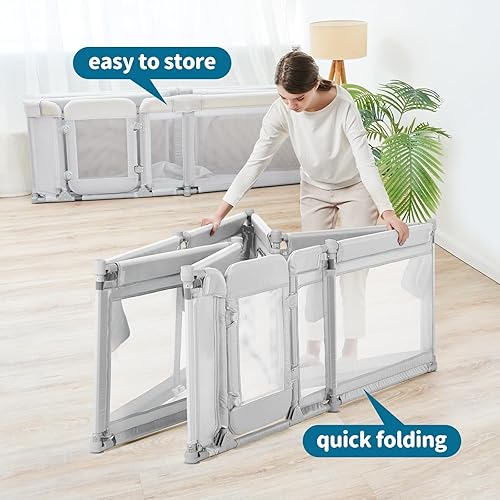 Miniatura 4 de Sweeby Corralito plegable para bebés, corralitos para bebés y niños pequeños, 71 x 59 pulgadas, patio de juegos extra grande con valla de puerta con
