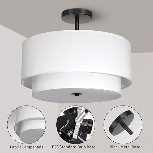 Miniatura 7 de FRIDEKO HOME Lámpara de techo empotrada de 15.7 pulgadas, accesorios de iluminación de techo para pasillo, lámparas de techo con pantalla de tela