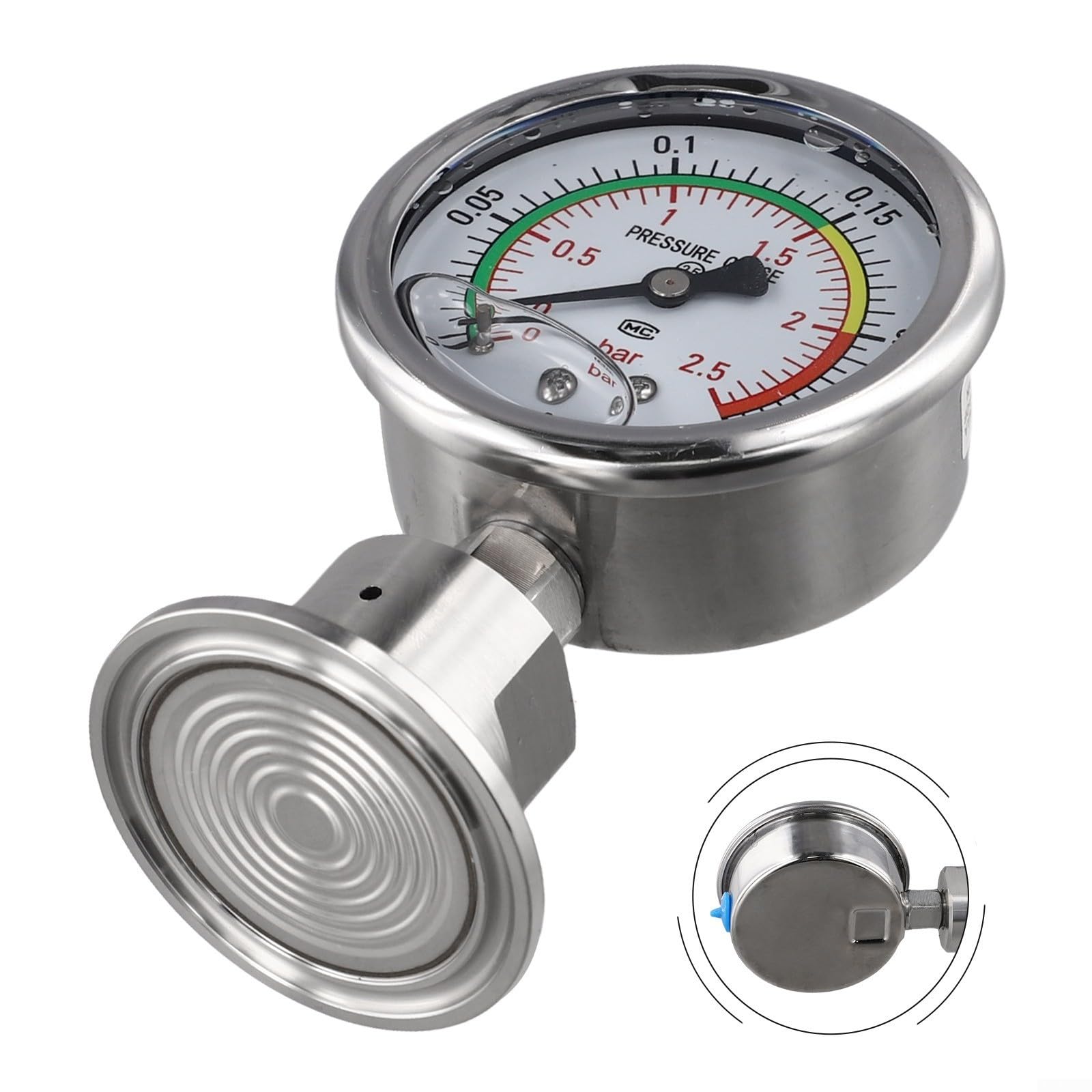 Manometro a membrana 0-0,25 MPa per manometro a membrana in acciaio inox | Gamma 0-0,25 MPa, membrana 316L, resistente all'usura, resistente alla corrosione, alta precisione
