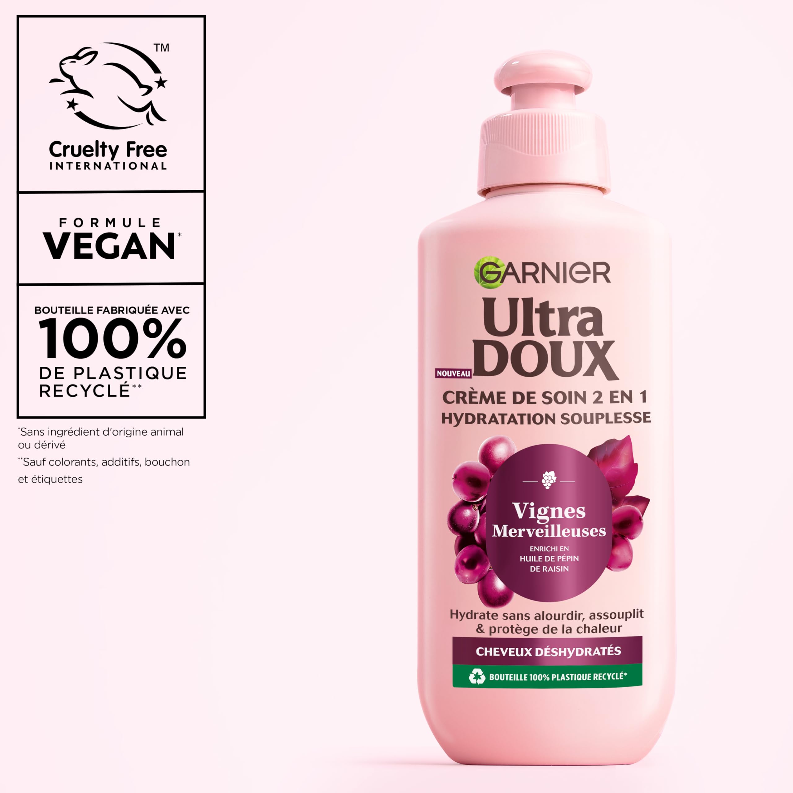 Garnier Ultra Doux Vignes Merveilleuses pour Cheveux Déshydratés - Crème de Soin 2-en-1 Hydratation Souplesse - À l'huile de pépin de raisin - 200 ml - Homme & Femme