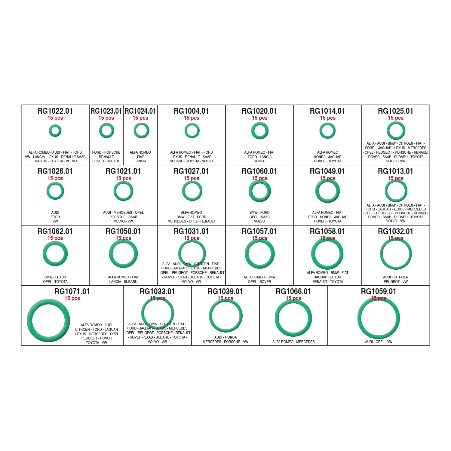 Errecom - kit o-rings hnbr verde per impianti a/c - 360 pcs