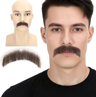 Natural Light Brown Synthetic Hair Lace Tied Realistic Mustache 1 Pcs False Fake Beard Halloween