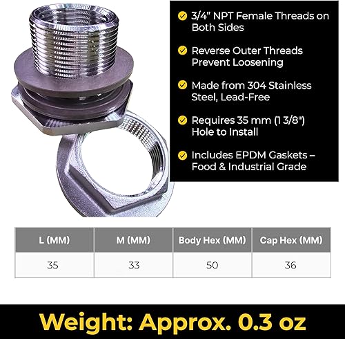 Miniatura 80 de MiniBrew Mamparo sin soldadura NPT EZ de 1/2 pulgada con juntas EPDM para elaboración casera (paquete de 3)
