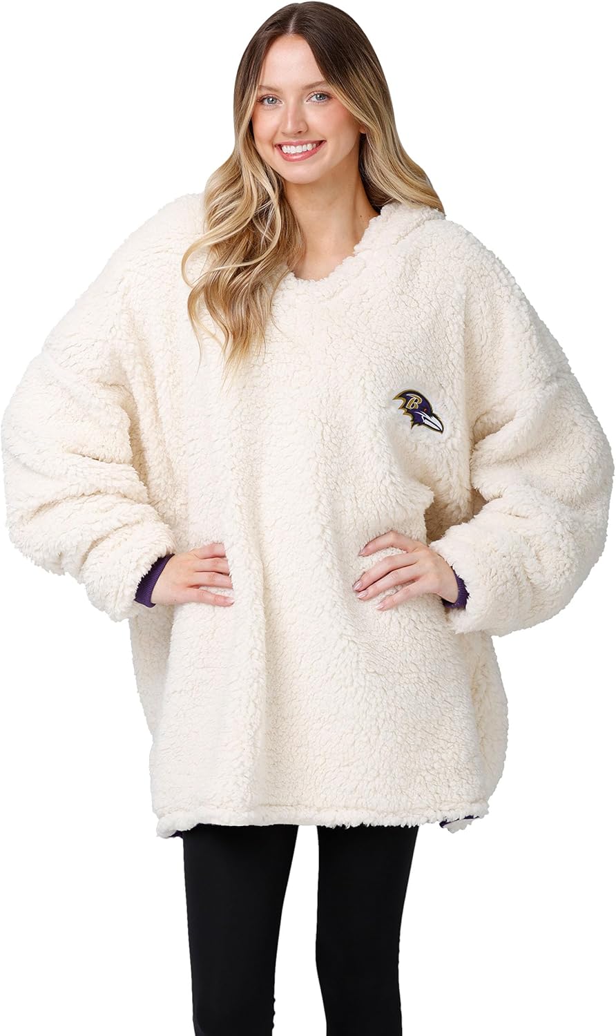 FOCO Nfl Team Logo Reversible Oversized Sherpa Hoodie Sweatshirt Hoodeez - Image 4