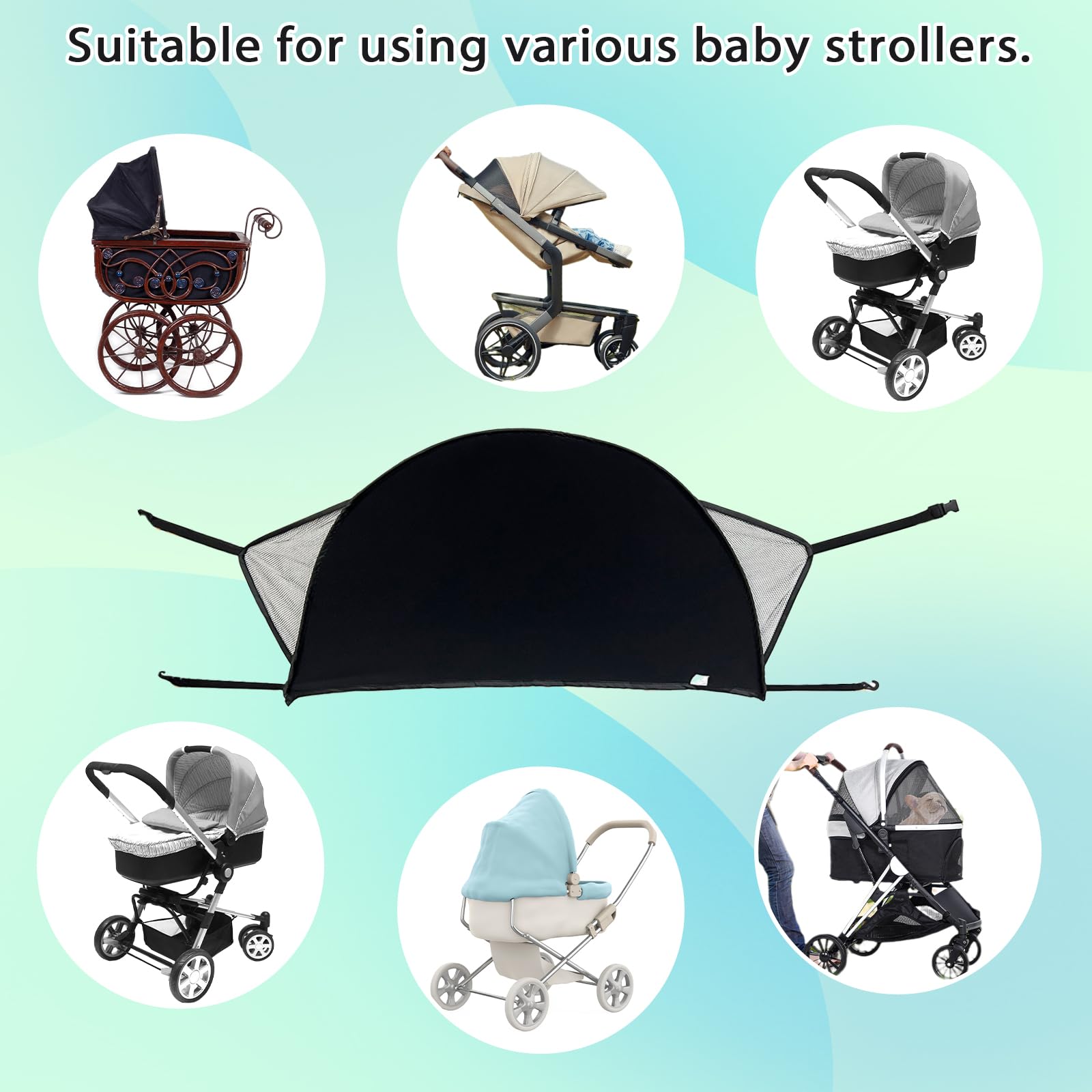 TUONYIS Pram Sun Shade Baby Strollers Sun Shade Canopy,Universal Breathable Foldable Baby Sunshade,Windproof Anti-UV Stroller Sunshade Canopy for Pushchair,Buggy,Stroller (Black) - Image 4