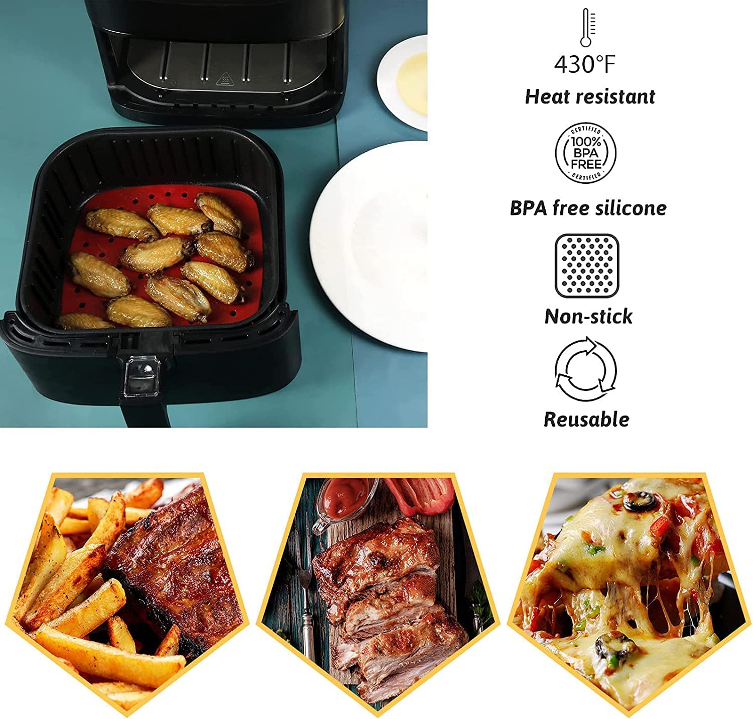 Silicone Air Fryer Liners - Reusable & Non-Stick -3 Silicone Air Fryer Liners - Reusable & Non-Stick -3