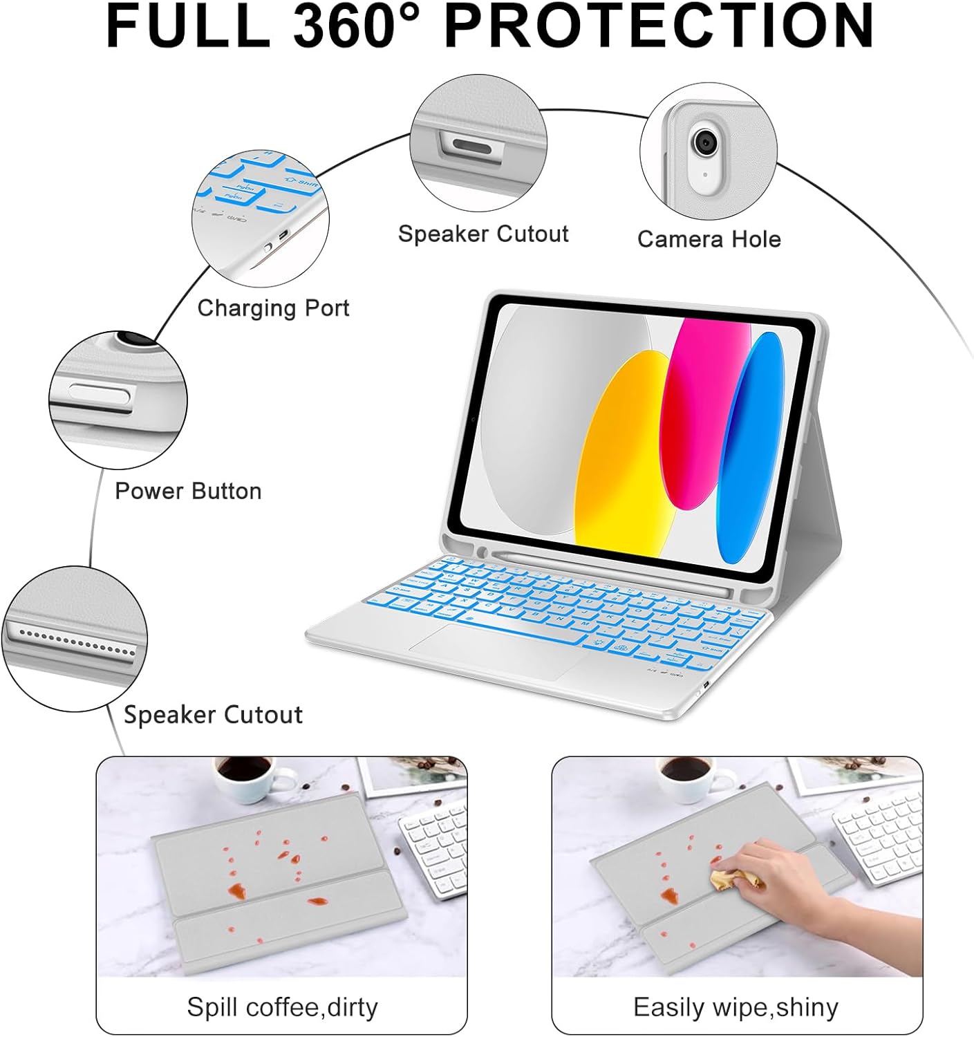 IVEOPPE for iPad 11th 10th Generation Case with Keyboard, 7 Color Backlit, Multi-Touch Trackpad, Detachable Wireless Bluetooth Keyboard Cover for iPad 11 inch A16 2025 10th Gen 10.9 Inch 2022, Grey