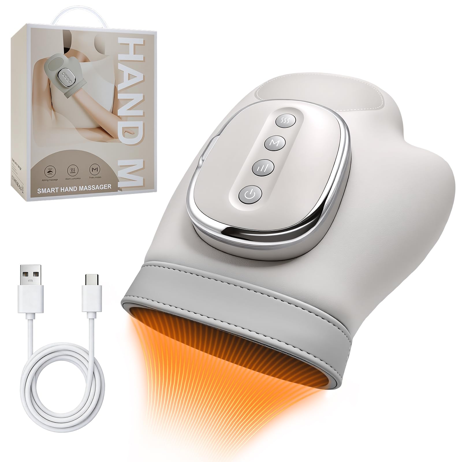 Handmassagegerät mit Wärmefunktion, Intelligenter Elektrische Handmassager, zur Entspannung von Händen und Handgelenken, Massager Schmerzlinderung für Finger, 3 Temperatureinstellungen & 5 StäRke