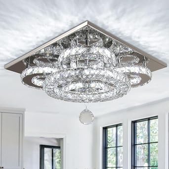 13.3" Chandelier Semi Flush Mount Crystal Ceiling Light