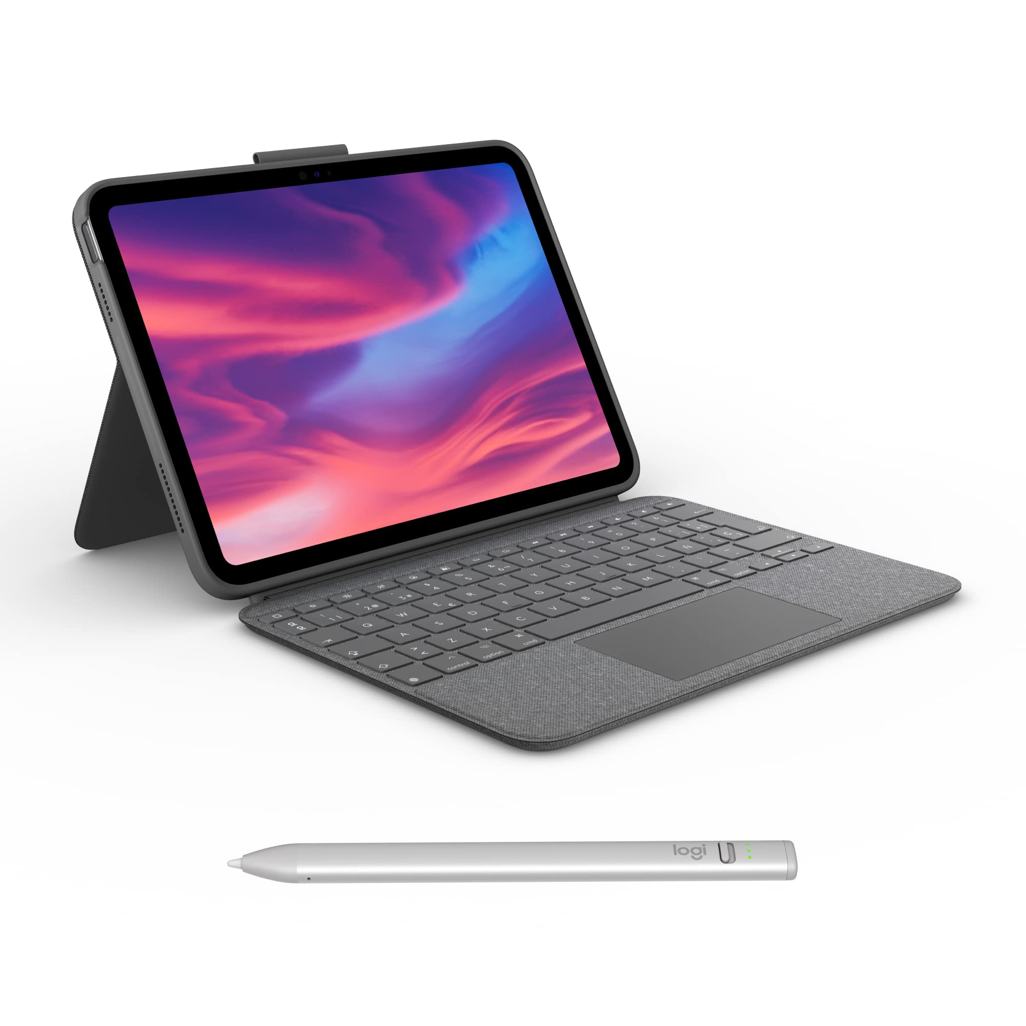Logitech Combo Touch Keyboard Case for iPad (10th Generation) with Removable Keyboard, Logitech Crayon (USB-C) Stylus All iPads (2018 and later versions), QWERTY ESP - Gray