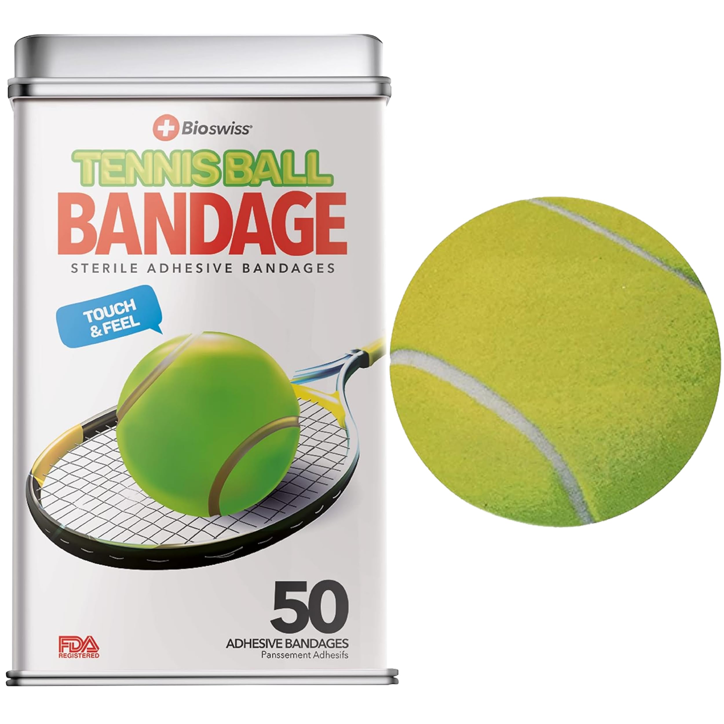 BioSwiss Bandages, Tennis Ball Shaped Self Adhesive Bandage Set, Latex Free, Sterile Wound Care, 50 Count