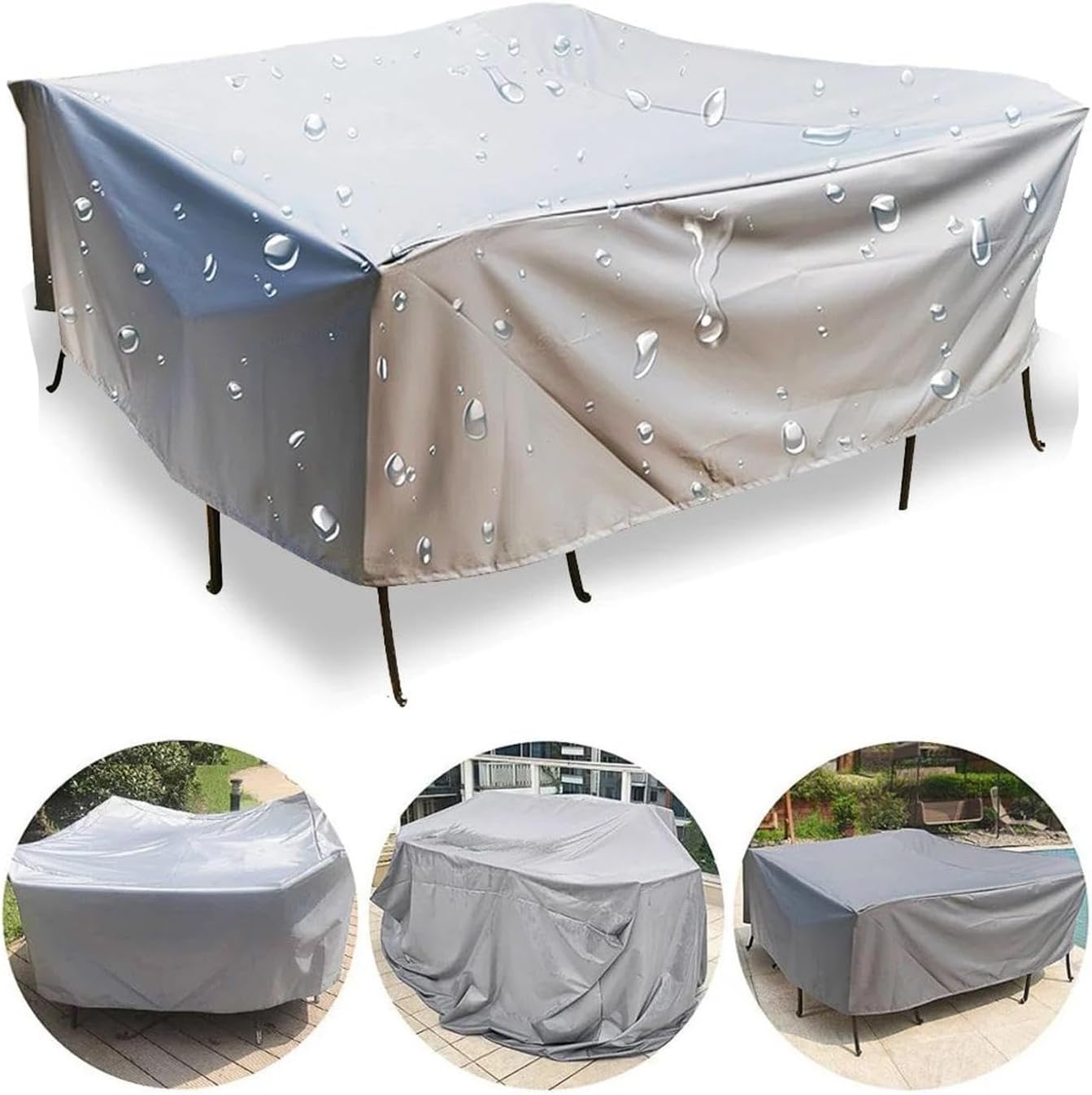 Patio Furniture Covers 98x98x35inch/LxWxH Heavy Duty Outdoor Furniture Covers for Patio Furniture, Outdoor Table Covers Waterproof Rectangle with Upgraded Fastener Windproof Buckle Straps