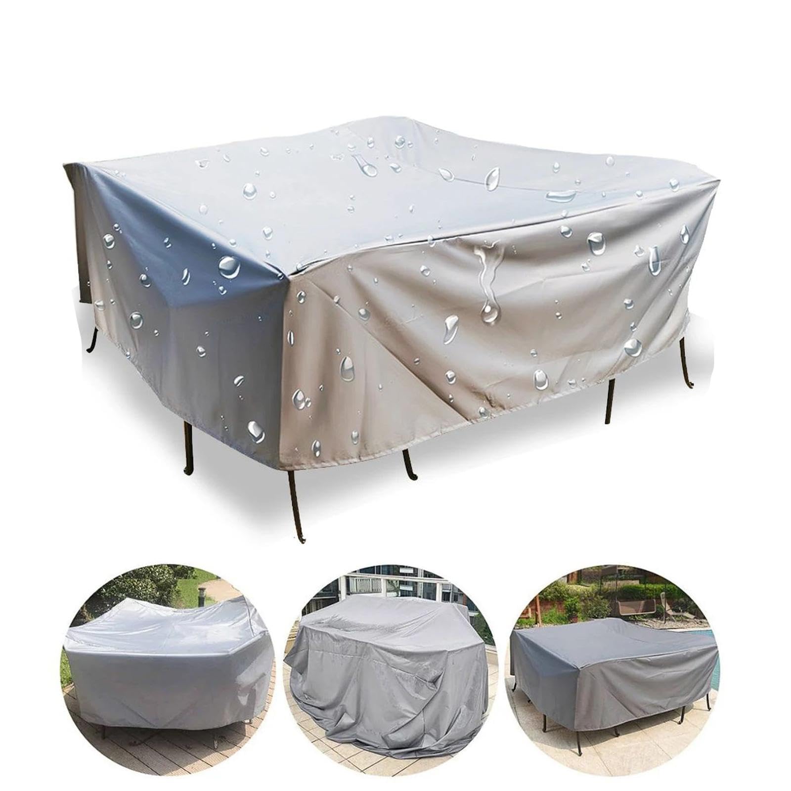 Copertura per Tavolo da Giardino, 330x130x105cm/LxWxH 600D Oxford Telo Copri Tavolo Esterno Copritavolo da Esterno Impermeabile, Anti-UV Copertura Mobili da Giardino Rettangolare