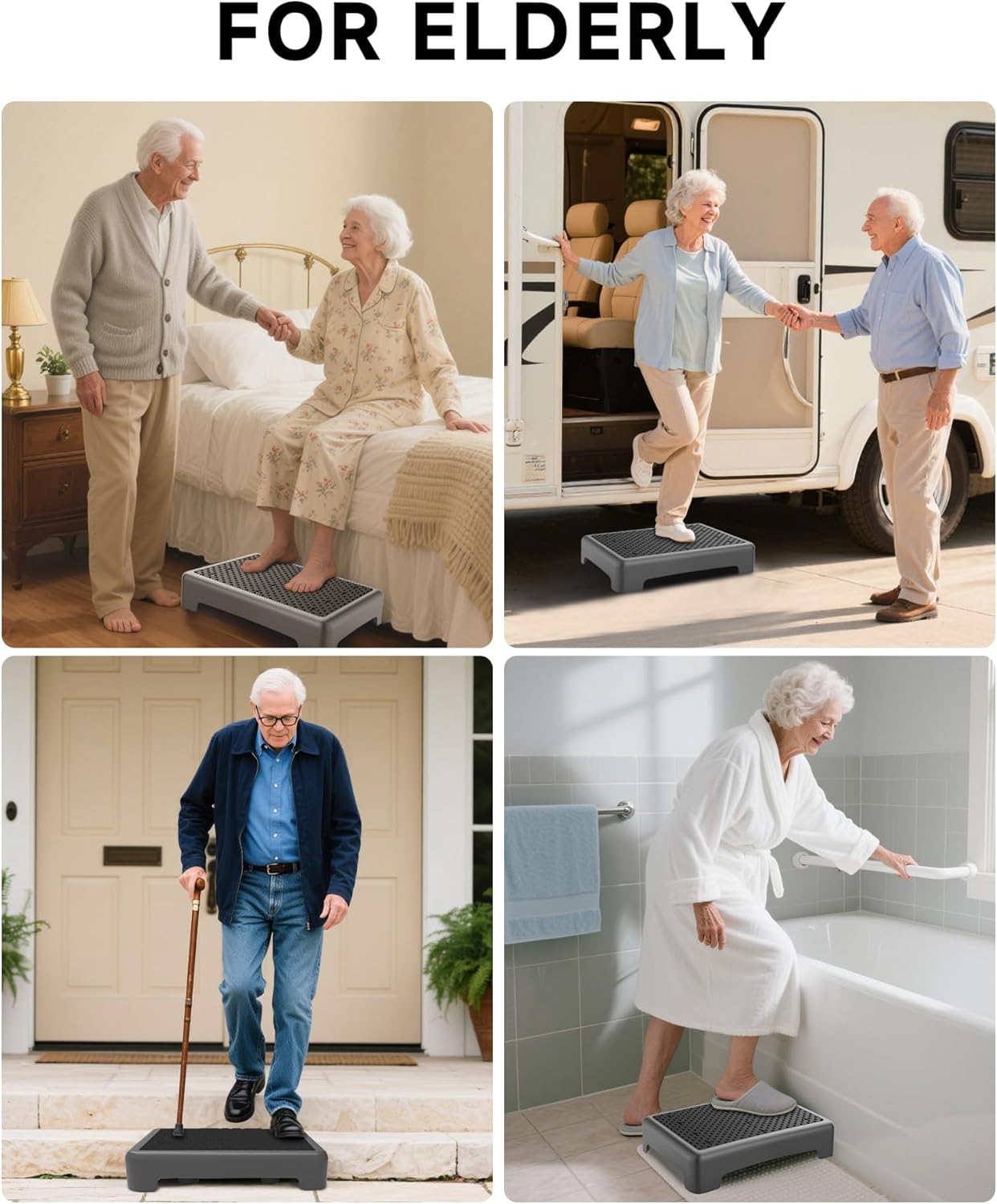 Mobility Step Stool for Adults, Bed Step Stools, 680 LBS Capacity Safety Step Platform, Portable Stair Assist for Cars, Indoor/Outdoor Steps, Black