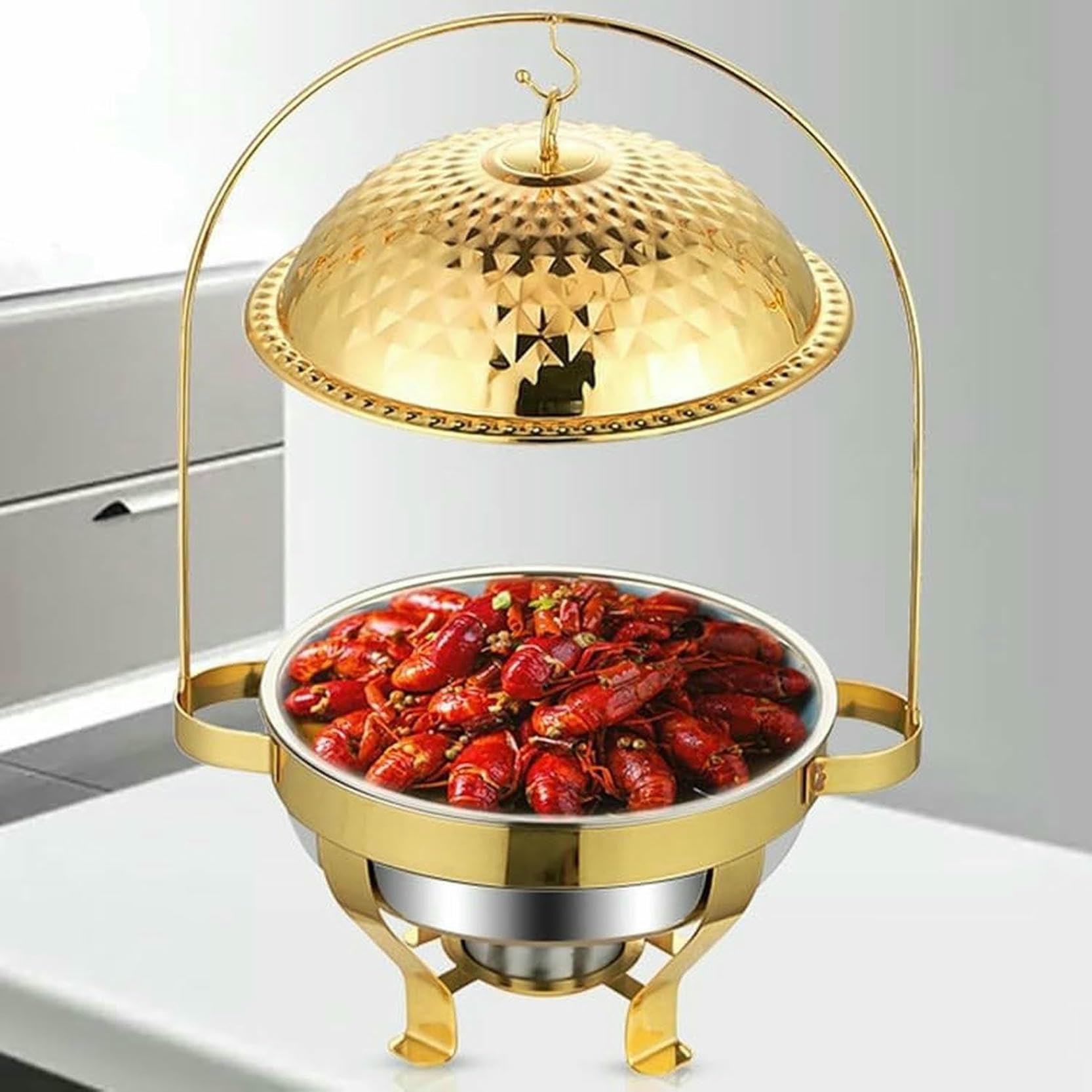 Juego de buffet con plato for calentar alimentos de acero inoxidable, juego completo de calentador de alimentos con bandeja for agua, bandeja for alimentos, soporte for combustible y tapa for fiestas