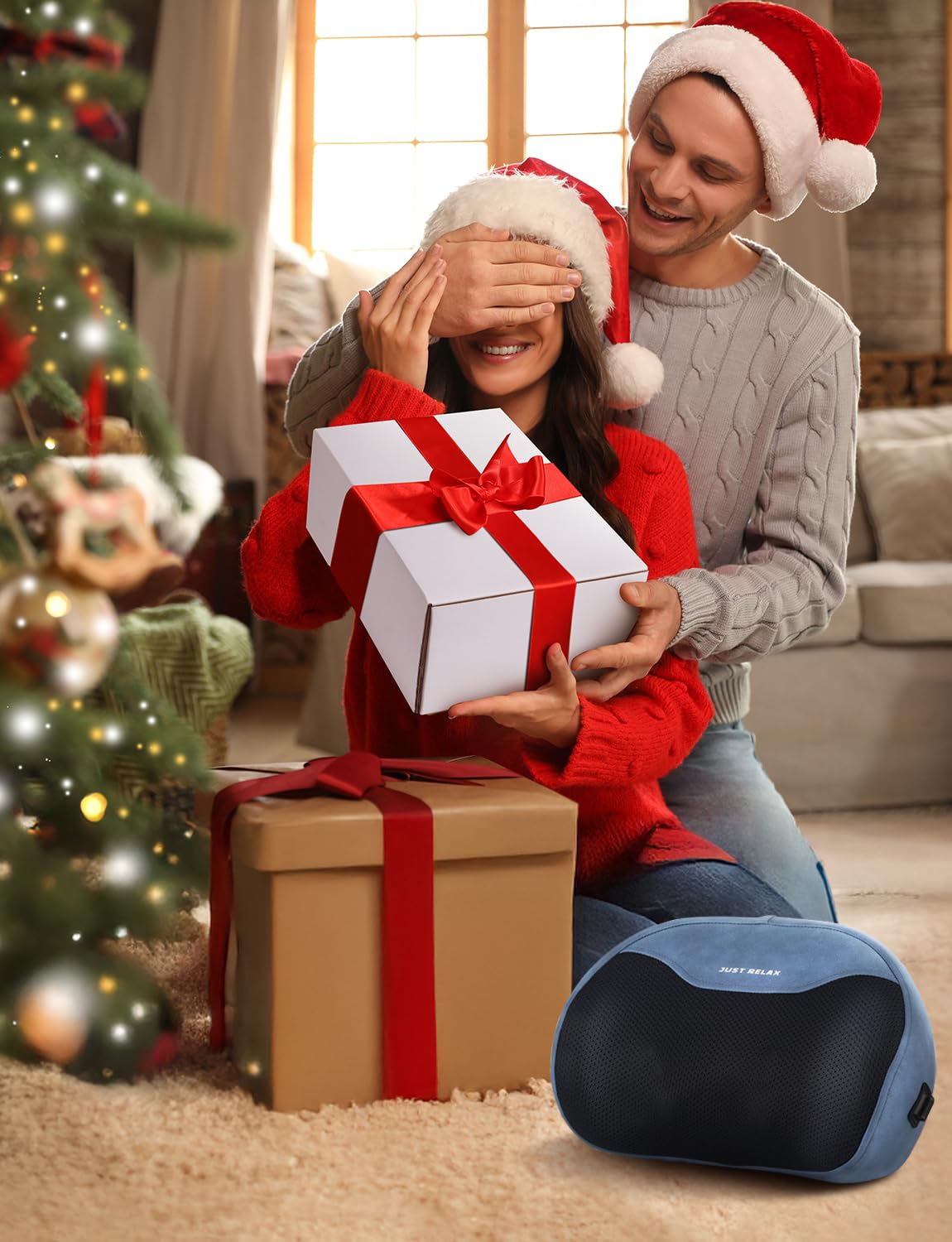 4D Shiatsu Masajeador con Función de Calentamiento, Almohada de Masaje Eléctrica, Almohadas de Masaje de 3 Velocidades con Cambio de Dirección, Hogar, Oficina, Regalo