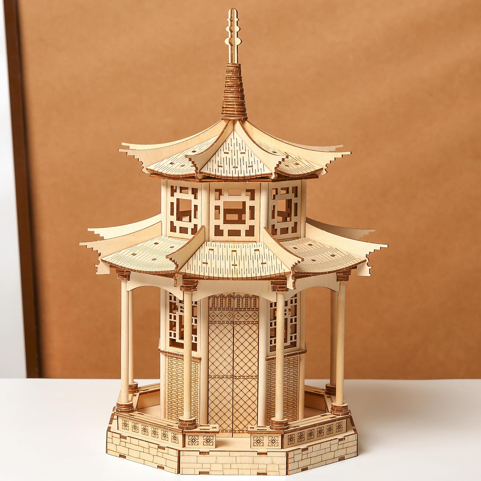 Drewniane puzzle 3D dla dorosłych, zestaw modelarski, drewniana pagoda, zestaw do samodzielnego montażu chińskiego ośmiokątnego pawilonu, "zrób to sam", puzzle 3D, budowanie pawilonu, pomysł
